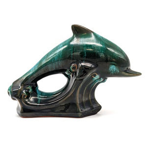 Blue Mountain Pottery Leaping Dolphin Drip Glaze Blue Green Black Redware